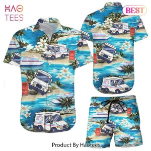 Beach Hawaiian Shirt Postal Worker Trucks Tropical Aloha Button Down Shirts Gifts For A Postal Worker